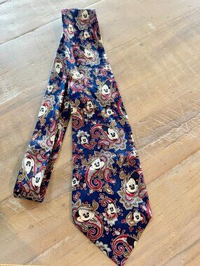 Balancine Mickey Mouse Disney Paisley Pattern Necktie Navy Red Gold 30 Inches Lo